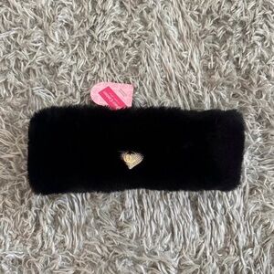 Juicy Couture Black Fur Headband with Gold Accent